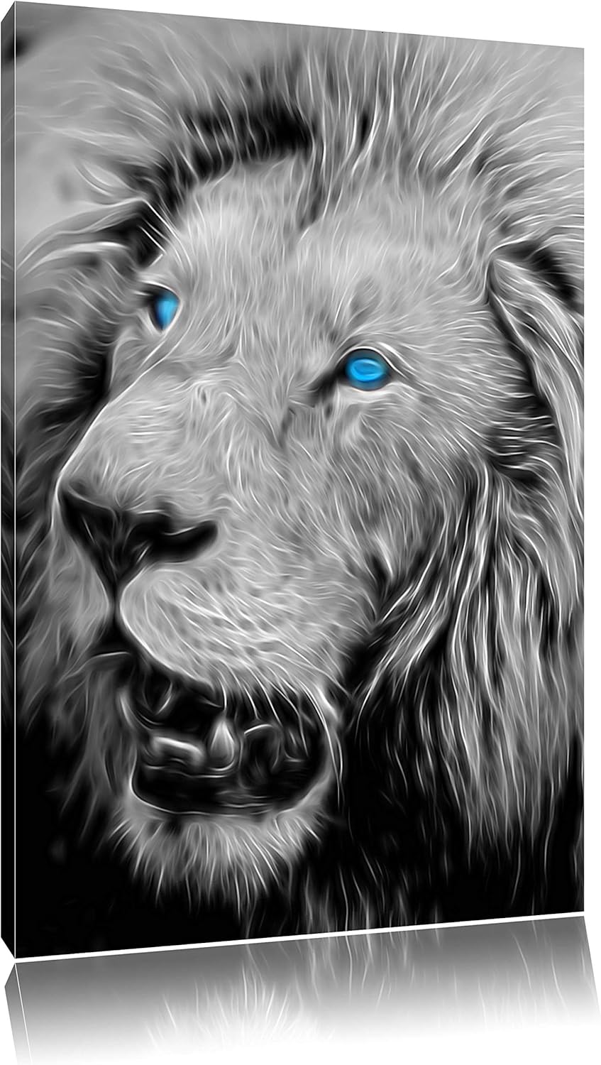 prächtiger weisser Löwe schwarz/weiss Deluxe Format: 100x70 cm auf Leinwand, XXL riesige Bilder fert