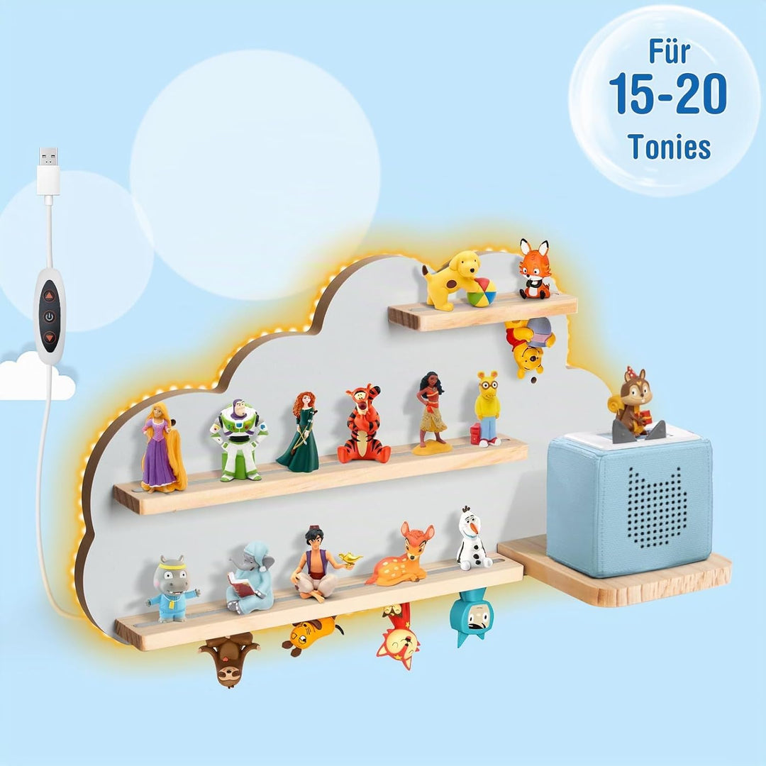 Todeco Tonie-Regal für Toniebox Hörfiguren, mit LED-Lichtleiste, Magnetische Aufbewahrung für 15-20