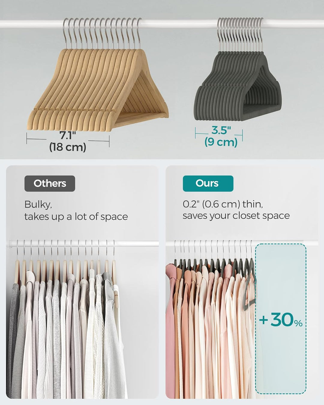SONGMICS Kleiderbügel Samt, 100er Set, Bügel, Jackenbügel, 41,5 cm breit, Anzugbügel, dünn, gut bela