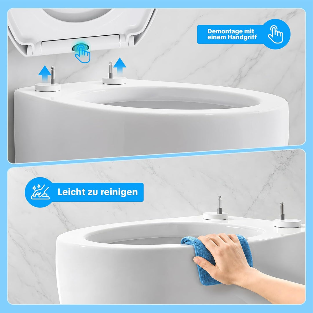 NUESTRA VIDA Ovaler WC-Sitz mit verdicktem Design und Absenkautomatik – einfache Montage, Edelstahl-