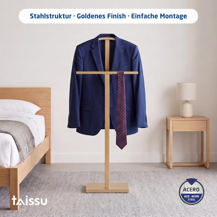 Herrendiener Mod. ADAK - Farbe Mattgold - Mit Oberer Kleiderstange und Hosenstange - 52 x 18 x 100 c