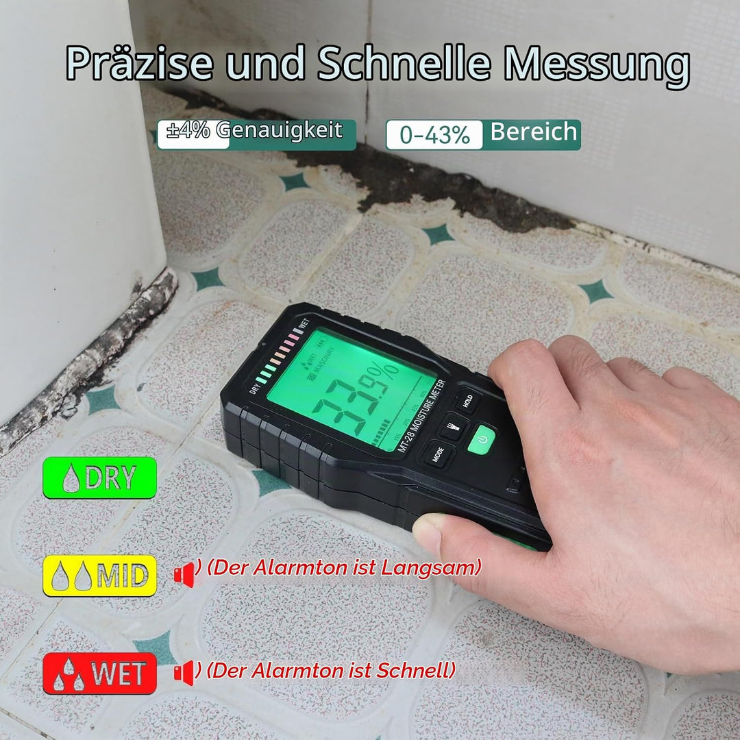 RDINSCOS Feuchtigkeitsmessgerät Stiftlose Wand Feuchtigkeitsmessgerät MT28 Feuchtigkeitsmessgerät Wa