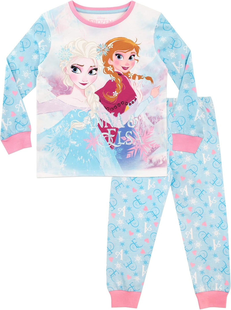 Disney Schlafanzug Mädchen | 100% Baumwolle Frozen Pyjama Kinder | ELSA Eiskönigin und Anna Lang Sch