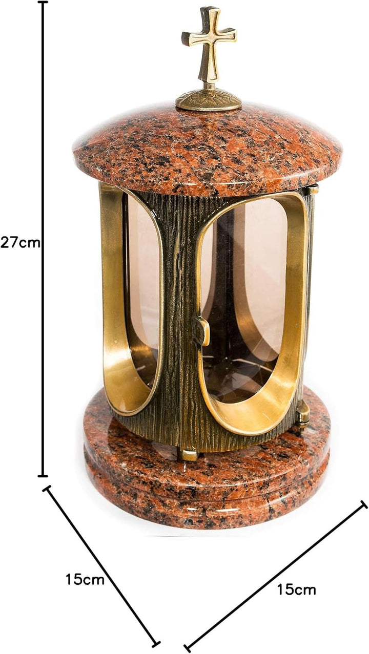 Stilvolle Grablaterne Elégant mit Kreuz Granit Vanga Höhe 27 cm/Ø 15 cm Grableuchte Grablicht Grabla