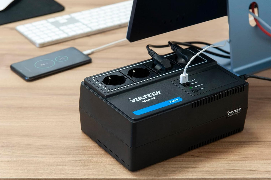 VulTech UPS700VA-XS UPS Steckdosenleiste 700VA/390WA, unterbrechungsfreie Stromversorgung, Line-Inte