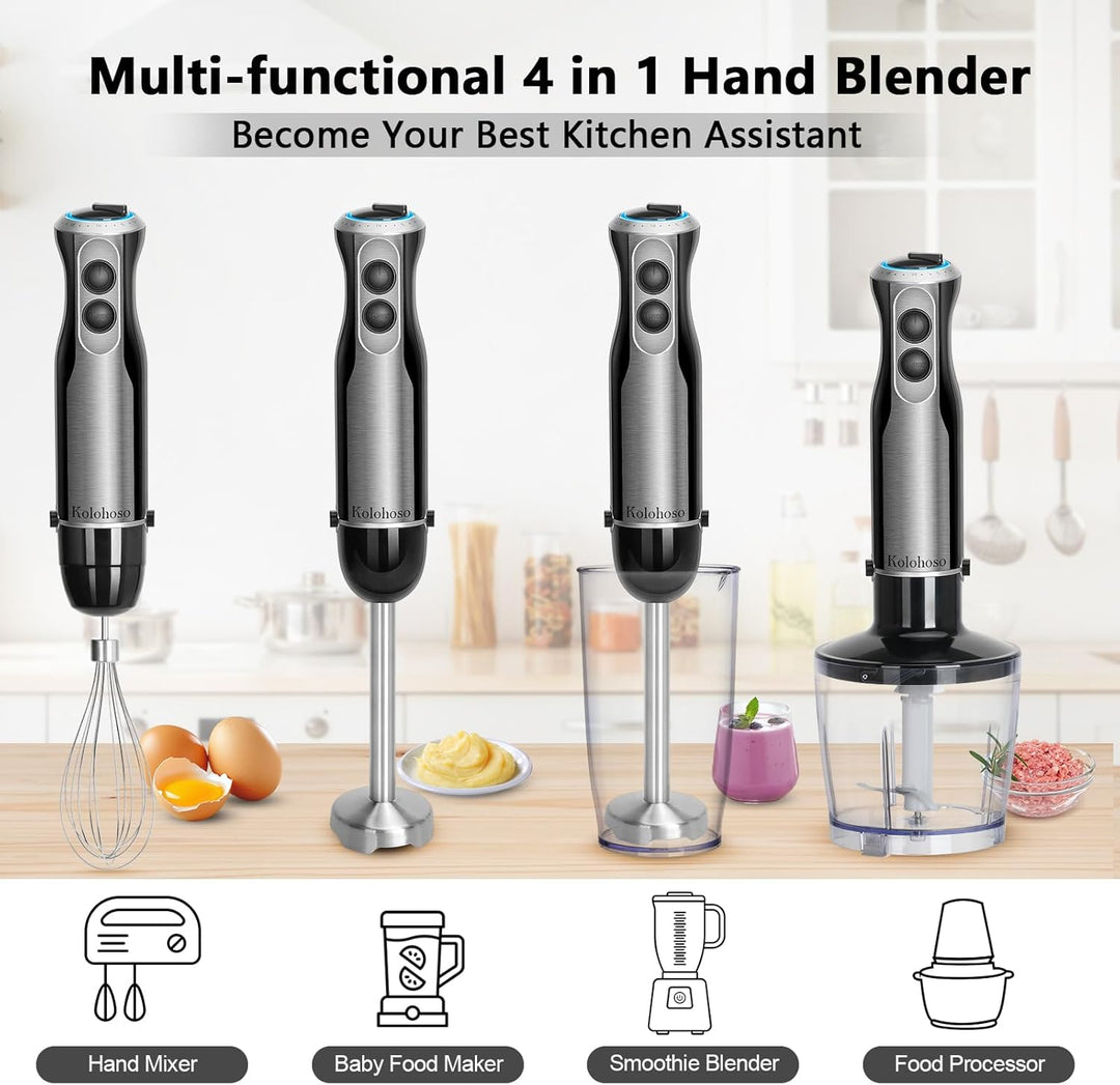 1500W Stabmixer 4 in 1, Pürierstab mit 20 einstellbaren Geschwindigkeiten und Turbo-Modi, Stabmixer