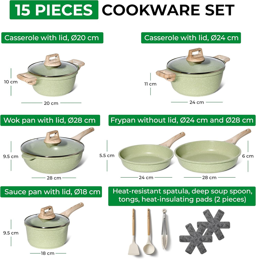 JUST PERFECTO Induktions Töpfe Set 15 pcs - Pfannenset mit deckel - Induktions Töpfe Set - töpfe & p