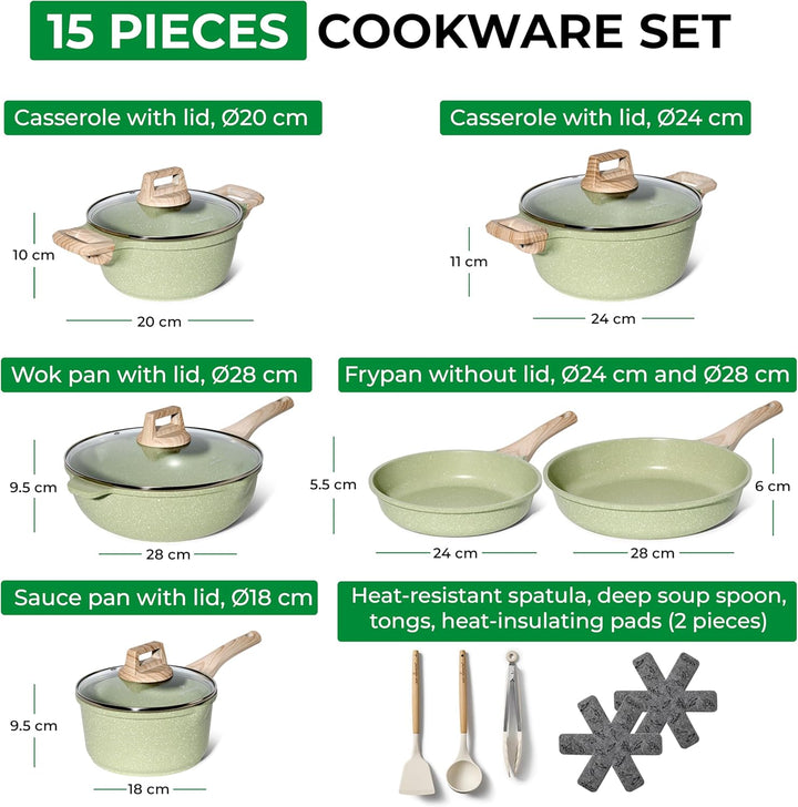 JUST PERFECTO Induktions Töpfe Set 15 pcs - Pfannenset mit deckel - Induktions Töpfe Set - töpfe & p