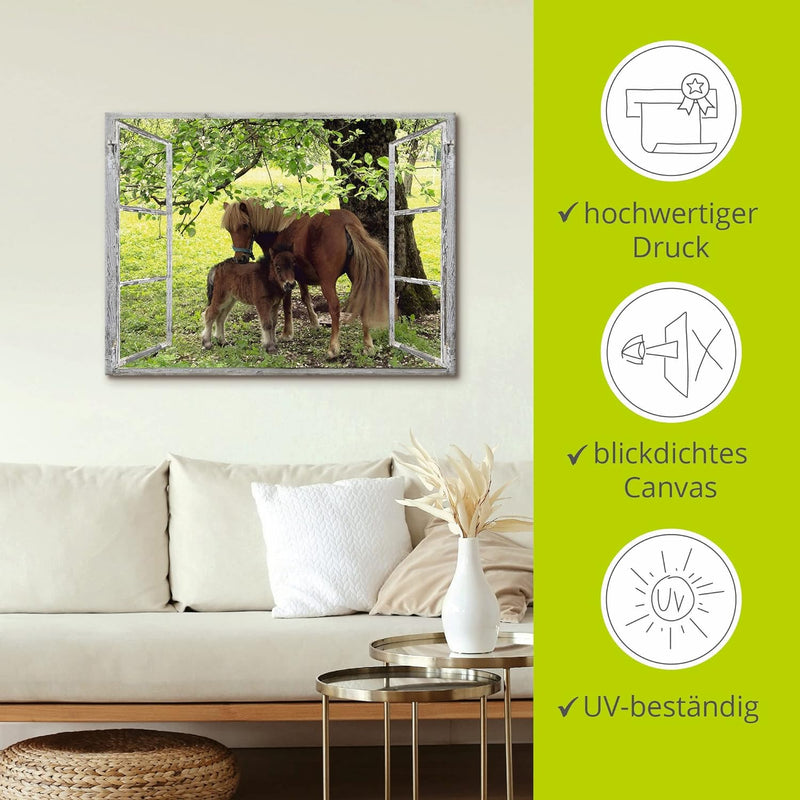 ARTland Leinwandbilder Wandbild Bild auf Leinwand 80x60 cm Wanddeko Fensterblick Fenster Pferd Pony