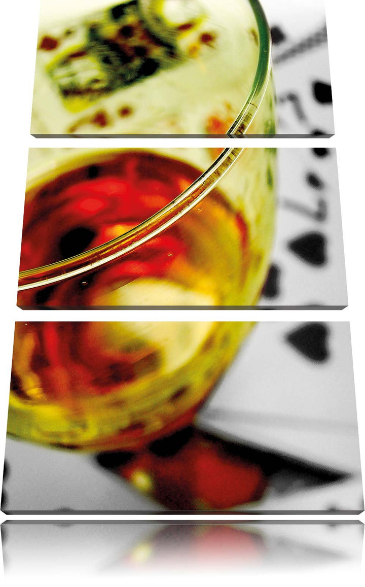 Pixxprint Glas Wein auf Spielkarten/Format: 3-Teiler (120x80cm) cm/Leinwandbild fertig bespannt Wand