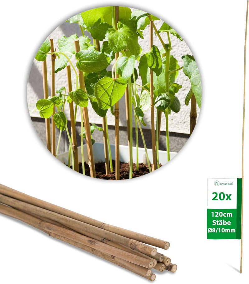 Novatool 20 Stück Tonkinstäbe 120 cm I ø 8-10 mm I Braun I Tonkinstab Rankstäbe Tomatenstäbe Ranksta