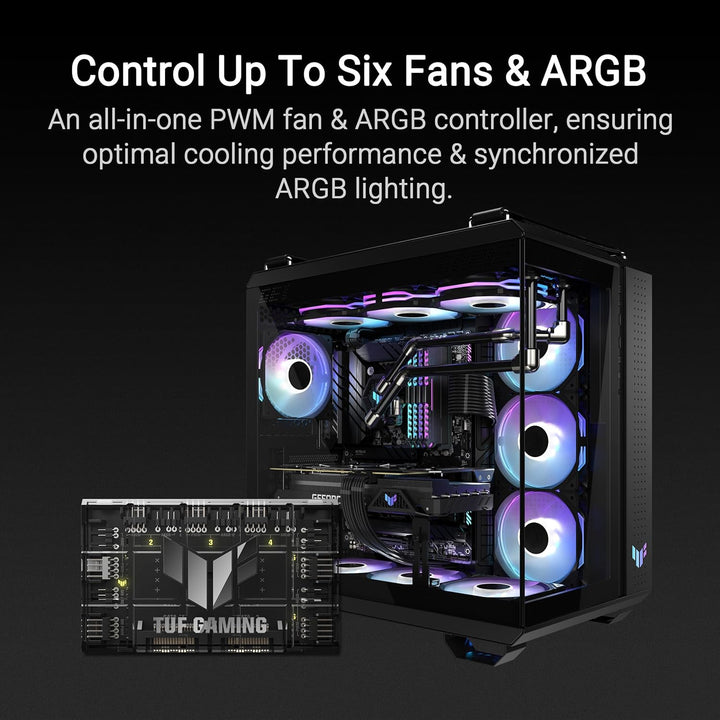 ASUS TUF Gaming ARGB PWM Lüfter Hub (6x Ports für PWM Gehäuselüfter und ARGB-Steuerung, 2x SATA-Stro