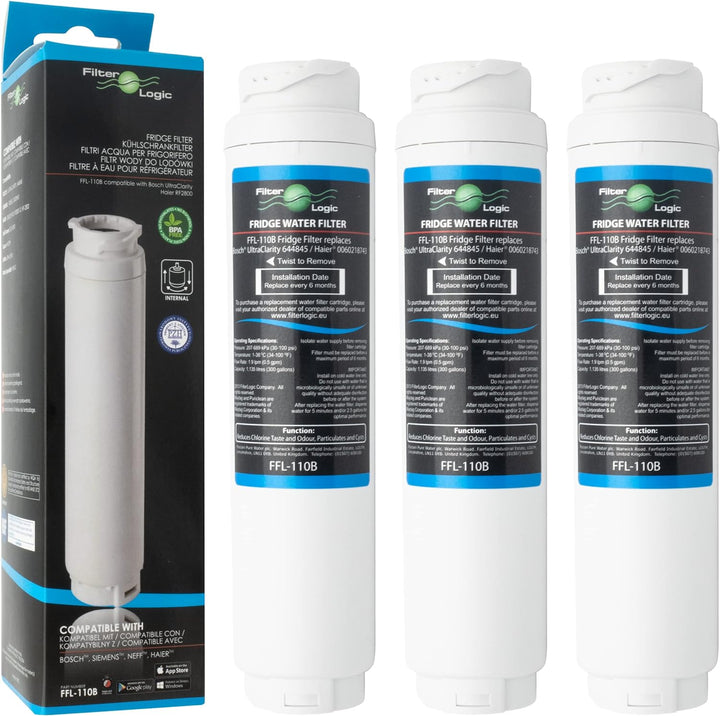 Filterlogic FFL-110B | 3X Wasserfilter kompatibel mit Siemens Bosch NEFF UltraClarity 11028820 11028