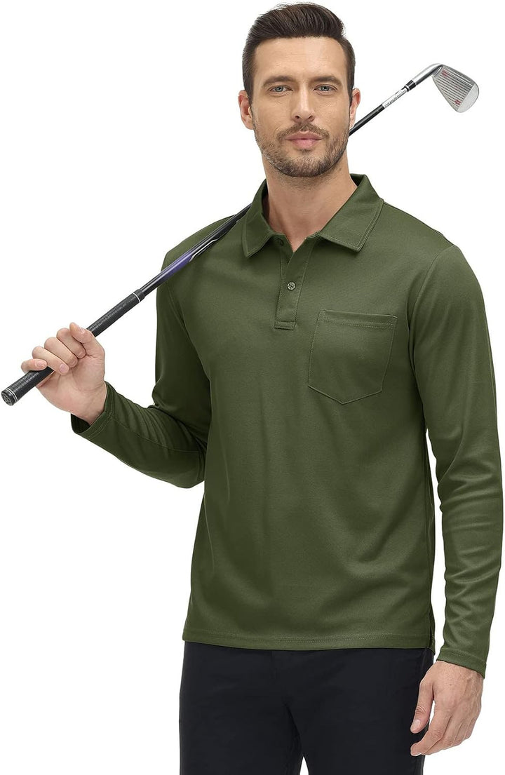 donhobo Poloshirt Herren Langarm Golf Shirts Atmungsaktiv Schnelltrocknend Army Polo T-Shirts Outdoo