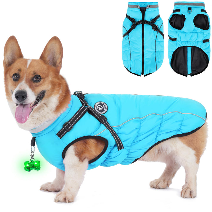 Hundemantel Winter, Hundemantel Wasserdicht, Warme Hundejacke mit Geschirr, Reflektierende Streifen,