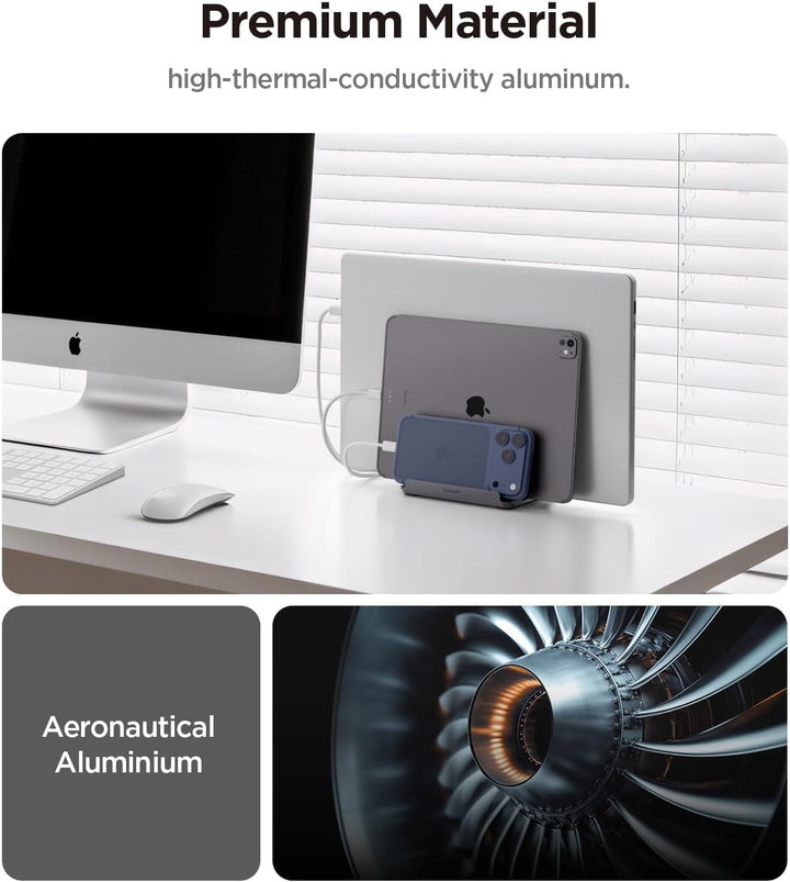 Spigen Vertikaler Laptop-Ständer – 4-in-1 Schreibtisch-Organizer mit verstellbaren Slots (14–22 mm),