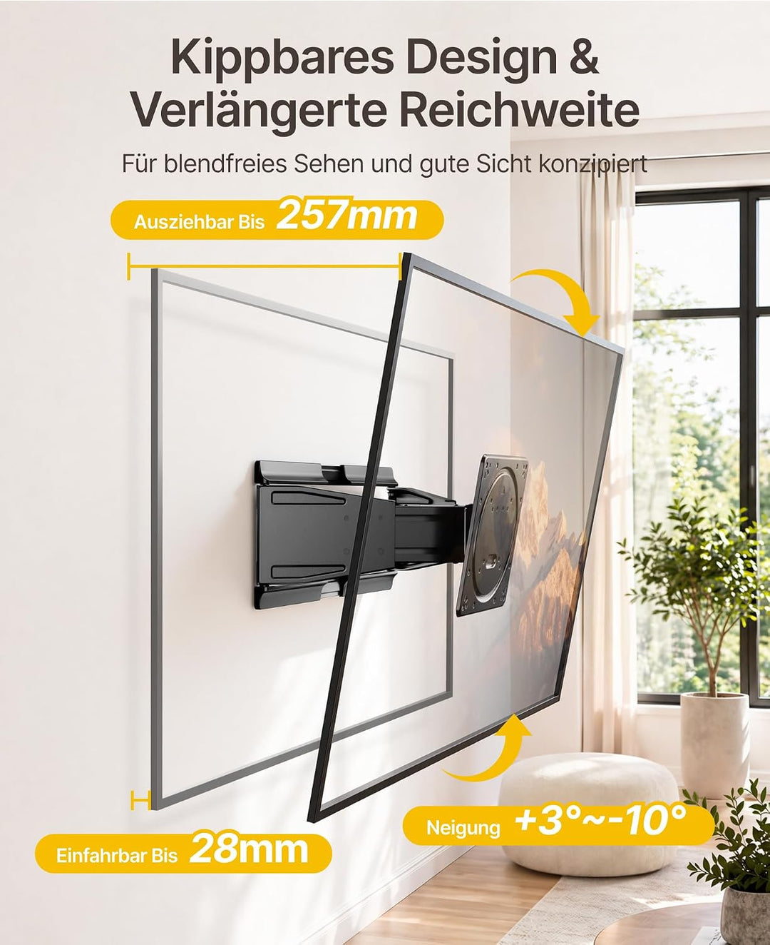 monTEK Ultra Slim TV Wandhalterung 23-43 Zoll bis 45kg, Max VESA 200x200mm | 1.1" Dünne, Ausziehbar,