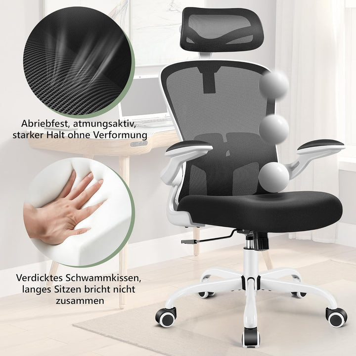 FelixKing Ergonomischer Bürostuhl, verstellbare Lendenwirbelstütze, Drehstuhl, 3D-Kopfstütze und kla