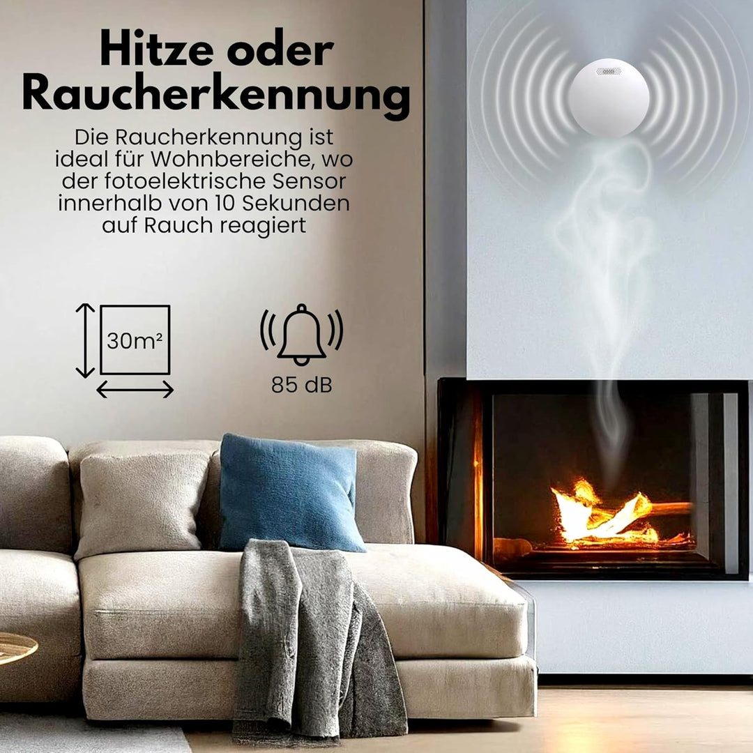 Aroha Link Hitzemelder/Rauchmelder Vernetzt - 10 Jahre Batterie - Feuer/Hitzemelder Vernetzbar - 2 S