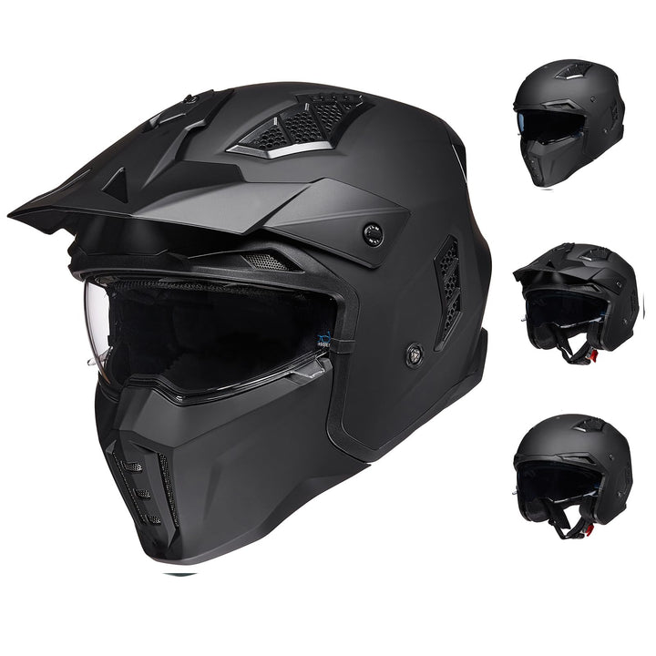 ILM Helm Motorrad Motocross Herren Damen Vintage Retro mit Visier ECE Model Z302,Schwarz Matt, XL XL