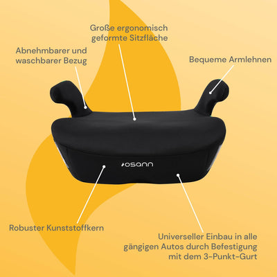 Osann Kinderautositz Boost 135-150 cm in Schwarz | Ergonomische Sitzerhöhung mit 3-Punkt-Gurt | Abne
