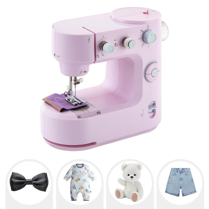 MINRS Nähmaschine Mini-Nähmaschine Nähmaschine Kinder mit Fusspedal(LED Licht, 5 Stichmuster, Fadena