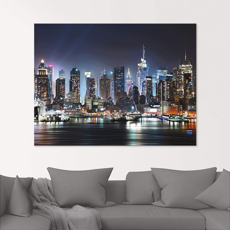 ARTland Glasbilder Wandbild Glas Bild einteilig 60x45 cm Querformat USA New York Skyline Nacht Times