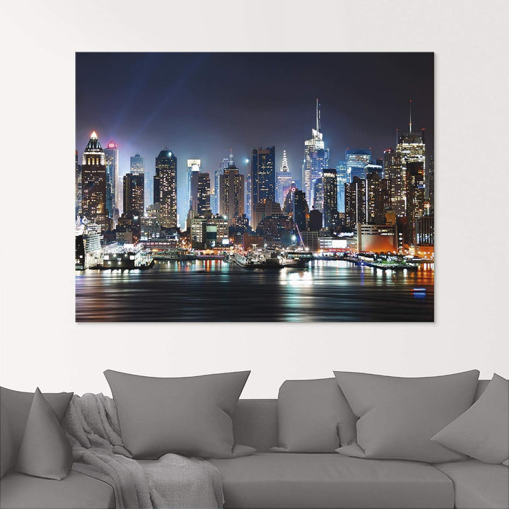 ARTland Glasbilder Wandbild Glas Bild einteilig 80x60 cm Querformat USA New York Skyline Nacht Times