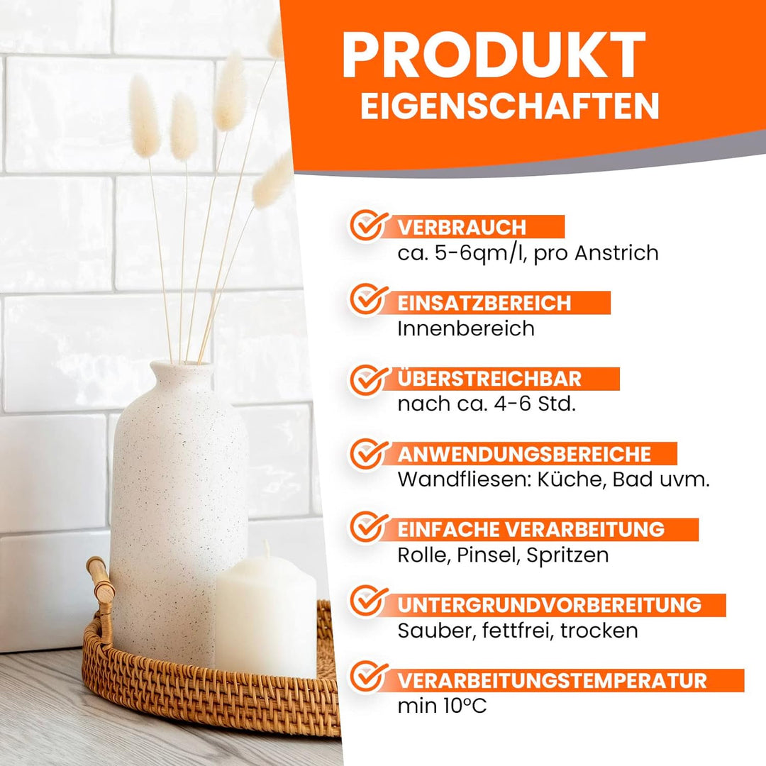 BEKATEQ 1K Fliesenlack für Boden- und Wandfliesen, 10l Betongrau seidenglänzend I Fliesenfarbe für i