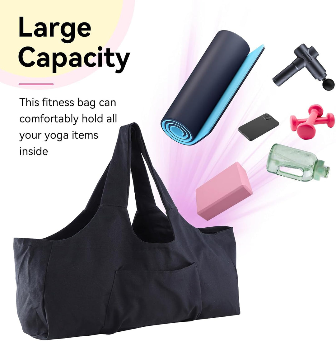 Grosse Yogamattentasche, Yogamatten Tote Gym Duffle Bag mit Seitentaschen für Damen Herren Schwarz,