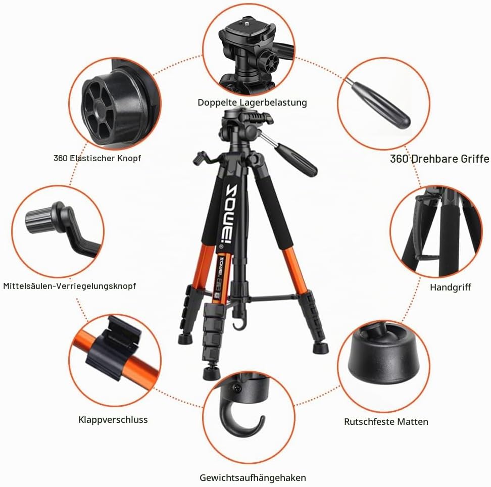 ZOMEi 188cm Stativ Heavy Duty Tall Tripod Stand, Professional Travel Video Tripod Kompatibel mit DSL