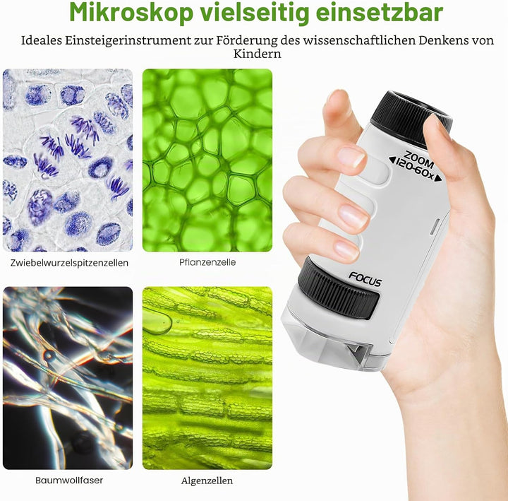 60-120X Handmikroskop, Digitales Mikroskop für Kinder, Taschenmikroskop Kinder mit Led Licht, Kinder