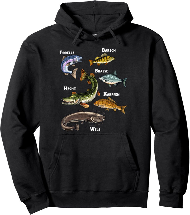Angler Fischer Design mit Fischarten Pullover Hoodie