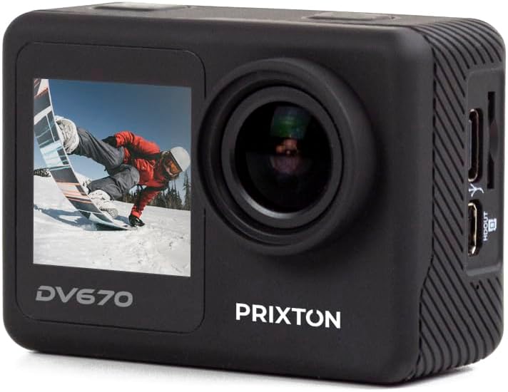 PRIXTON Action-Kamera DV670 Multisport | Sportkamera mit 4K-Auflösung, Doppelbildschirm, WLAN und Mo