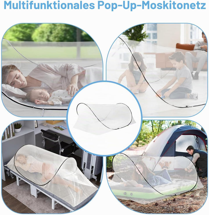 Moskitonetz Pop Up Bett, 200 x 100 x 70cm Einzelbett Faltbares Moskitonetz Reise Mückennetz, Tragbar