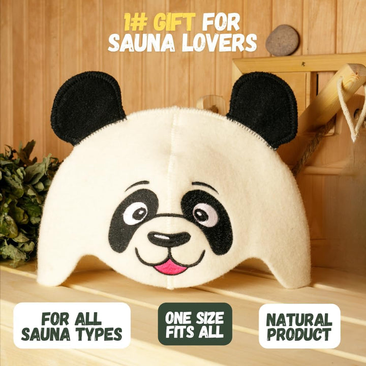 Natural Textile Saunahut 'Sauna Panda' White - 100% organische Wollfilzmützen - Schützen Sie Ihren K