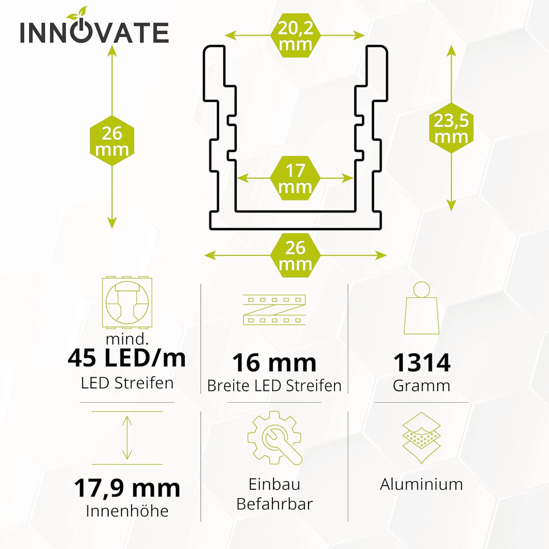 INNOVATE LED Profil Befahrbar 2m [2000mm Schaumstoff-Drainage] Auffahrt Beleuchtung LED Boden Befahr