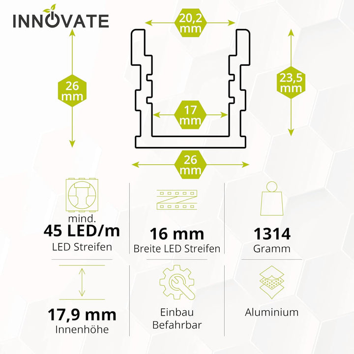 INNOVATE LED Profil Befahrbar 2m [2000mm Schaumstoff-Drainage] Auffahrt Beleuchtung LED Boden Befahr