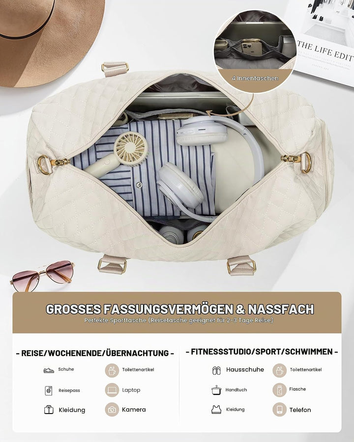 LOVEVOOK Reisetasche Sporttasche Damen, 45L Gross Weekender Travel Bag Kliniktasche Geburt mit Kultu