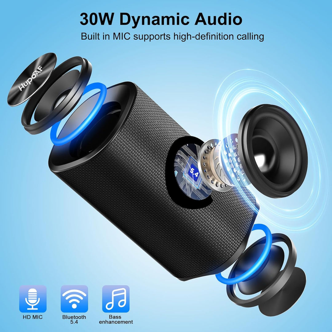 Bluetooth Lautsprecher mit Licht, 30W Musikbox Bluetooth 5.4, Bass Boost Box mit IPX7 Wasserschut, 3