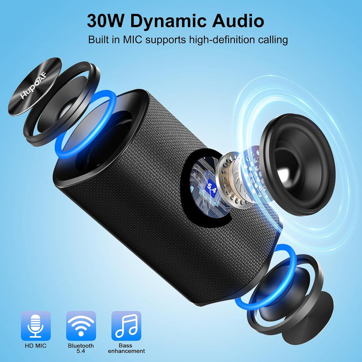 Bluetooth Lautsprecher mit Licht, 30W Musikbox Bluetooth 5.4, Bass Boost Box mit IPX7 Wasserschut, 3