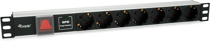 Equip 333309 Steckdosenleiste 19 Zoll (1HE) 7-Fach mit Ü- Überspannungsschutz und Schalter, schwarz