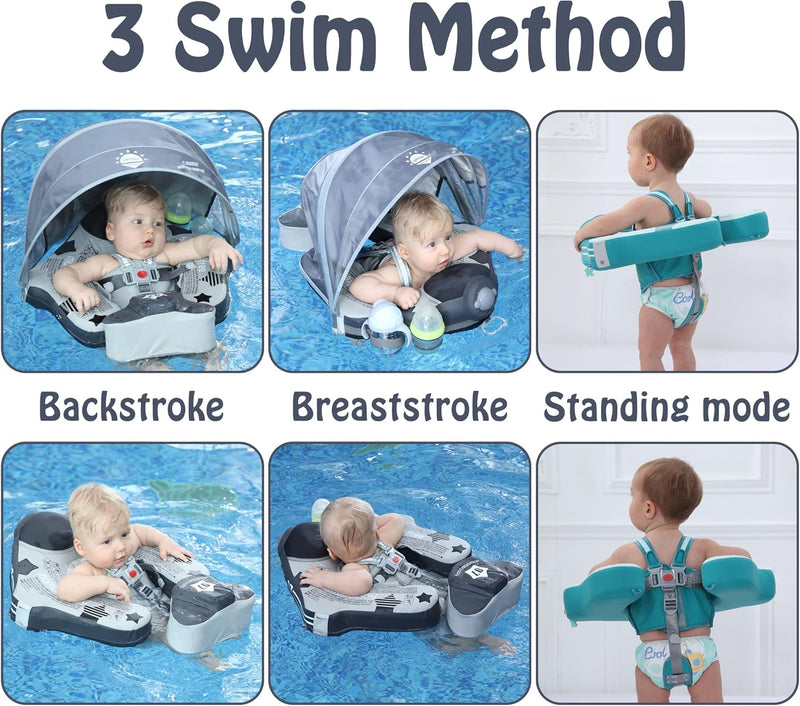 HECCEI Baby Schwimmring Mambobaby Nicht Aufblasbarer Schwimmreifen mit Sonnendach Schwanz, Weiches W