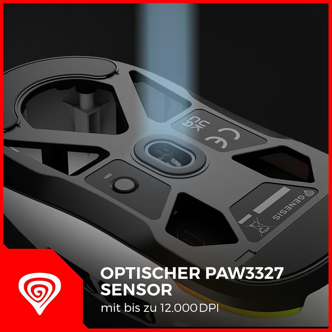 Genesis Krypton 660 Gaming Maus kabelgebunden Weiss, 12000 DPI USB Gaming Mouse, PixArt PAW3327, 49g