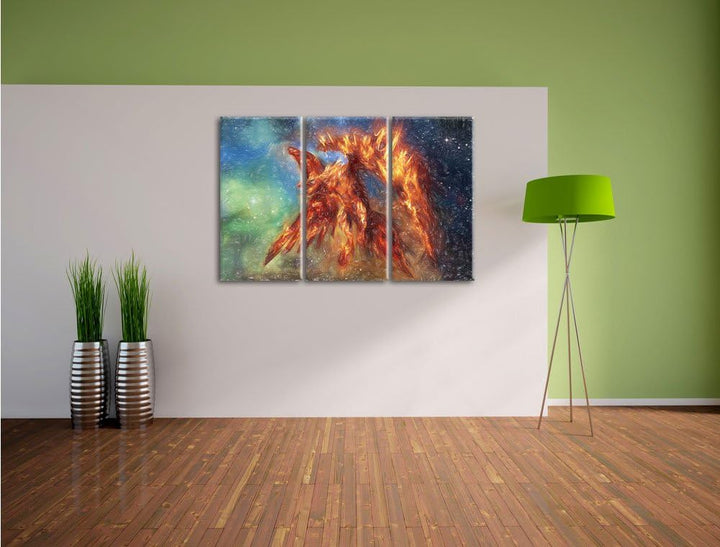 Pixxprint Feuriger Adler als Leinwandbild/Grösse: 3 Teilig (120x80) cm/Wandbild/Kunstdruck/fertig be