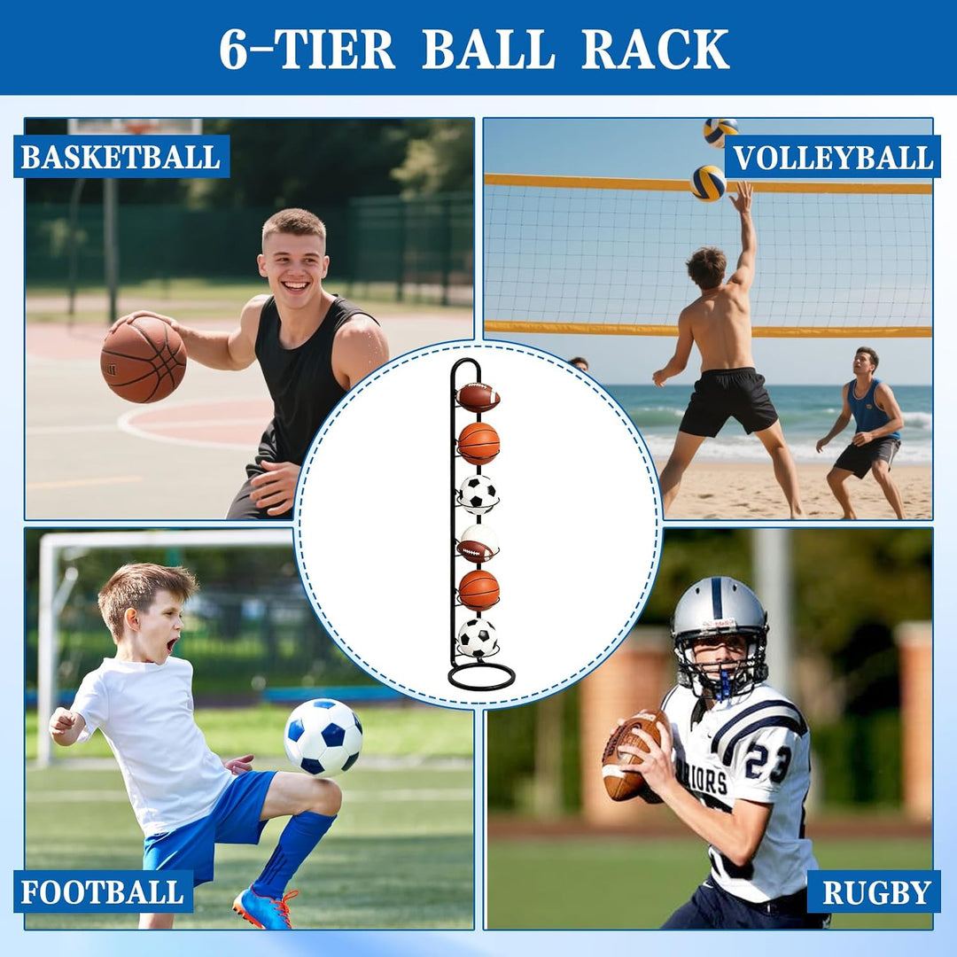 6 Stufiger Ballständer, Ballhalter Ball Aufbewahrung aus Metall Abnehmbar Vertikale Ballregal Stehen