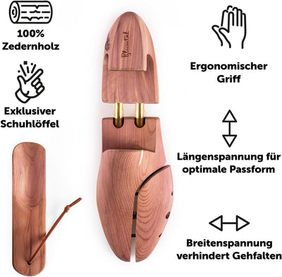 Blumtal Damen und Herren Premium Schuhspanner aus Zedernholz inkl. Schuhlöffel, Schuhdehner mit ergo