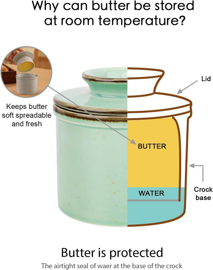 Jersinwei Französische Butterdose, butterdose wassergekühlt mit Wasserlinie, keramische butterglocke