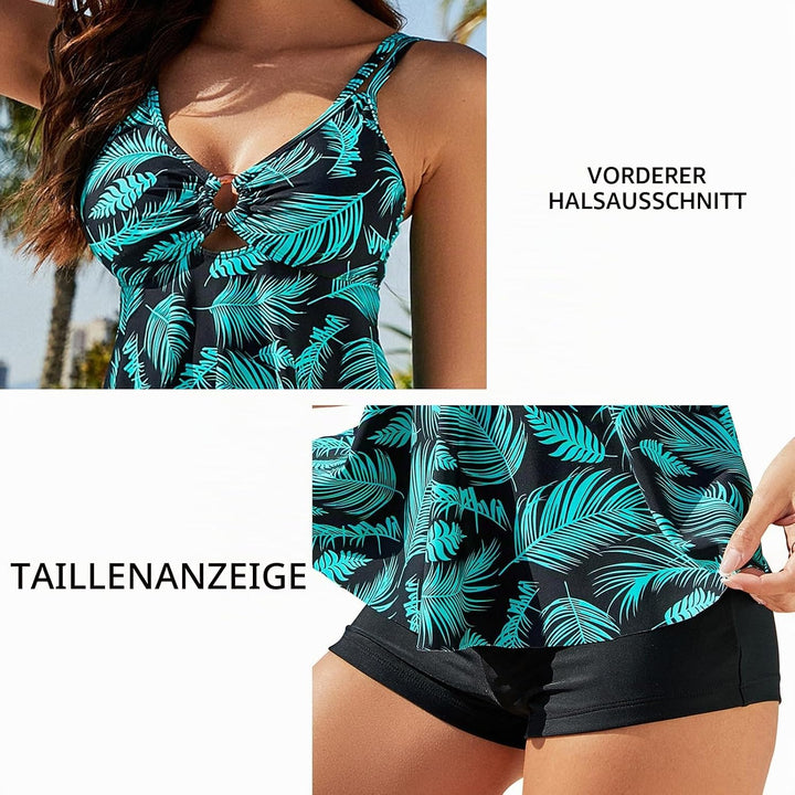 Genfien Damen Zweiteilig Badeanzug Push up Bademoden Bauchweg Tankini Set High Waist Beachwear Hotpa