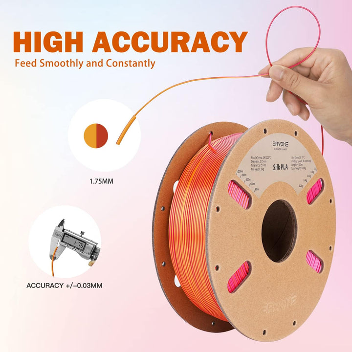 ERYONE Dual Zweifarbig PLA Filament 1.75mm, 3D Drucker Filament 1kg Spule +/- 0,03 mm, Seide Rot & G